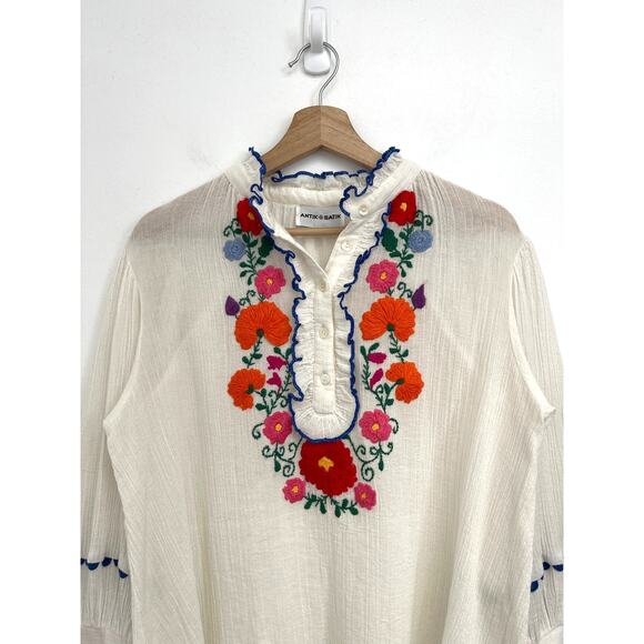 Antik Batik Floral Hand-Embroidered Ruffle Collar Clotilda Crepe Blouse - Small - Picture 5 of 14